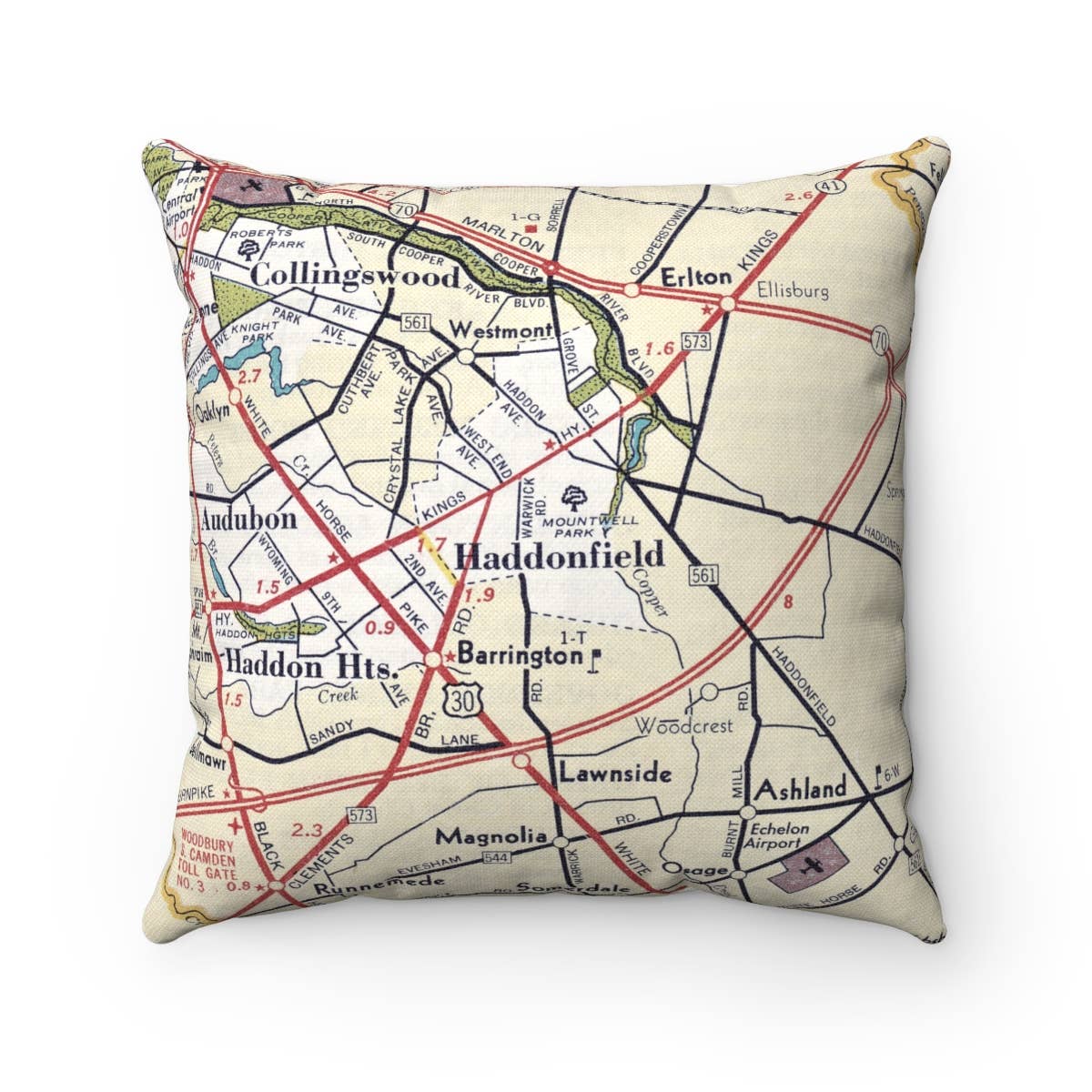 Haddonfield New Jersey vintage map throw pillow