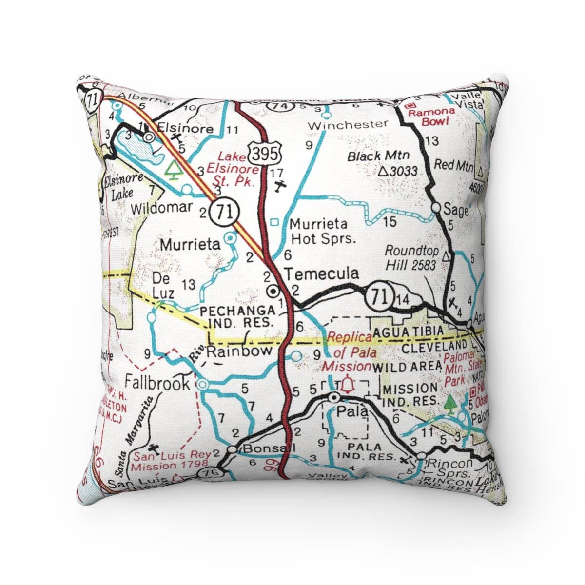 Temecula California vintage map throw pillow