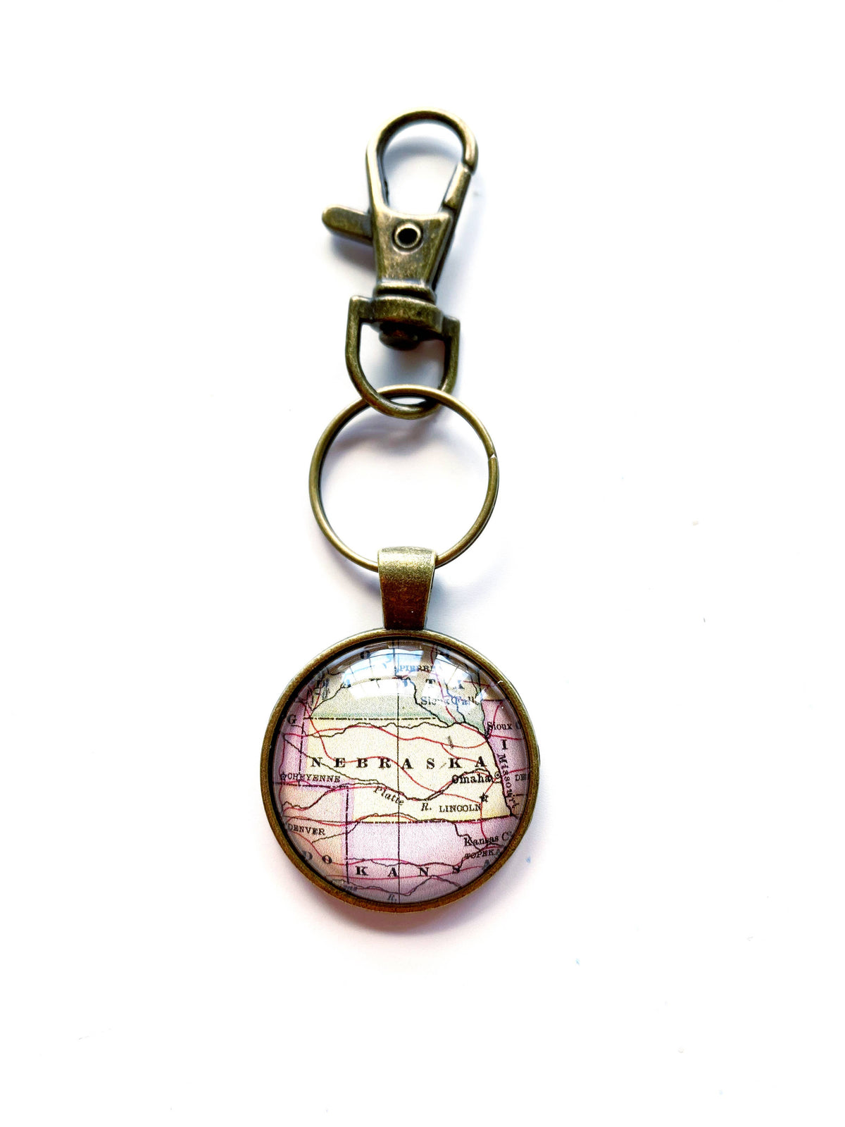 Nebraska vintage map keychain