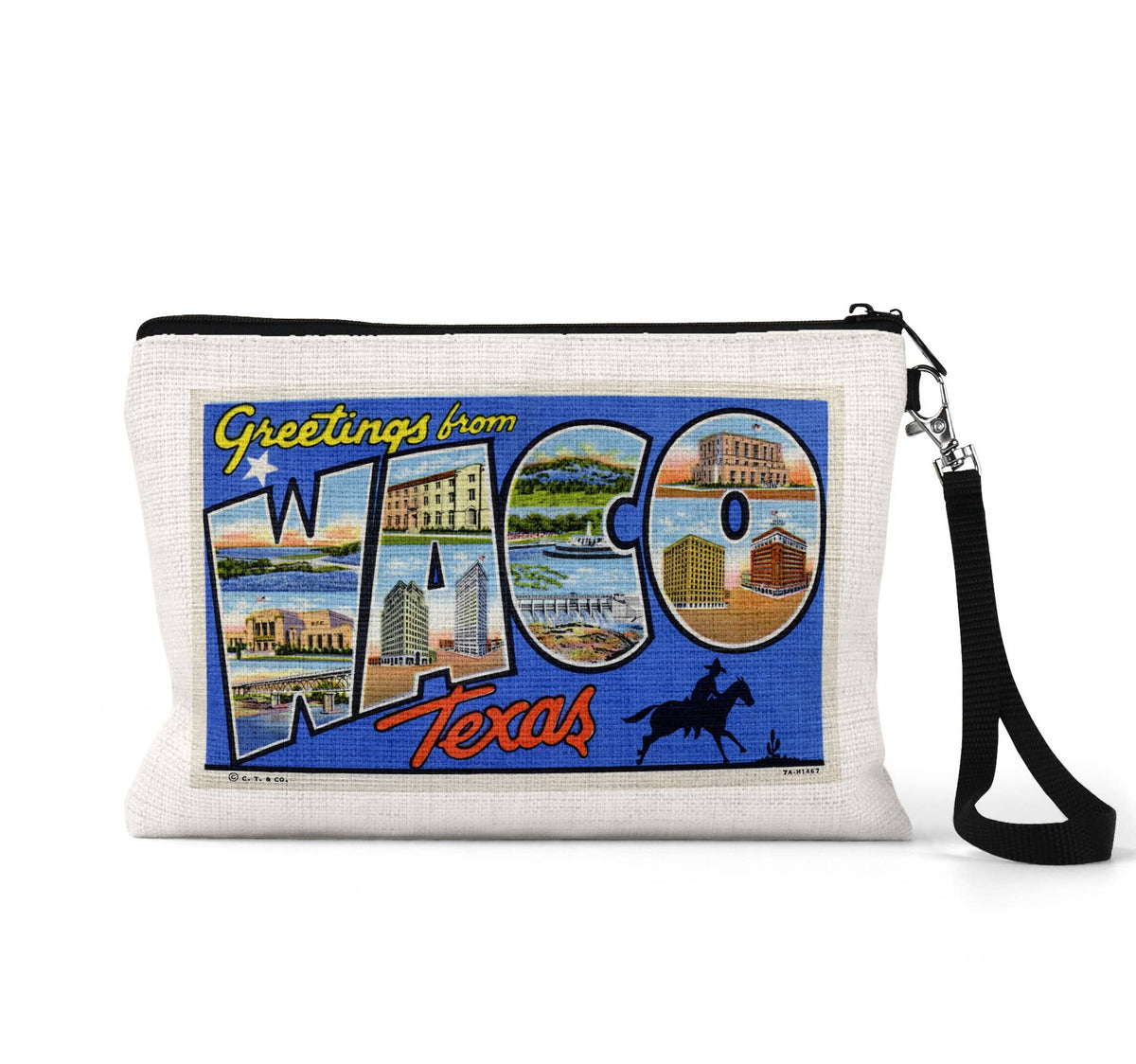 Waco Texas vintage postcard wristlet travel pouch