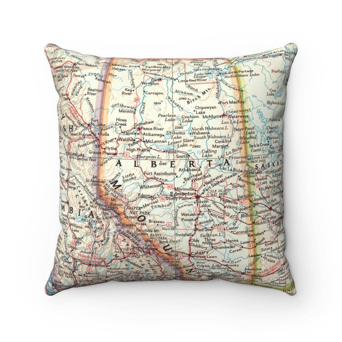Alberta Canada vintage map throw pillow