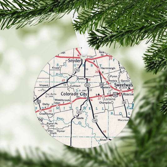 Colorado City Texas vintage map Christmas ornament
