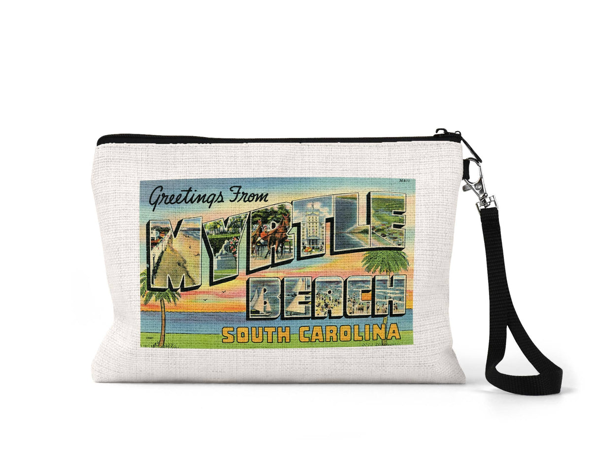 Myrtle Beach vintage postcard wristlet travel pouch