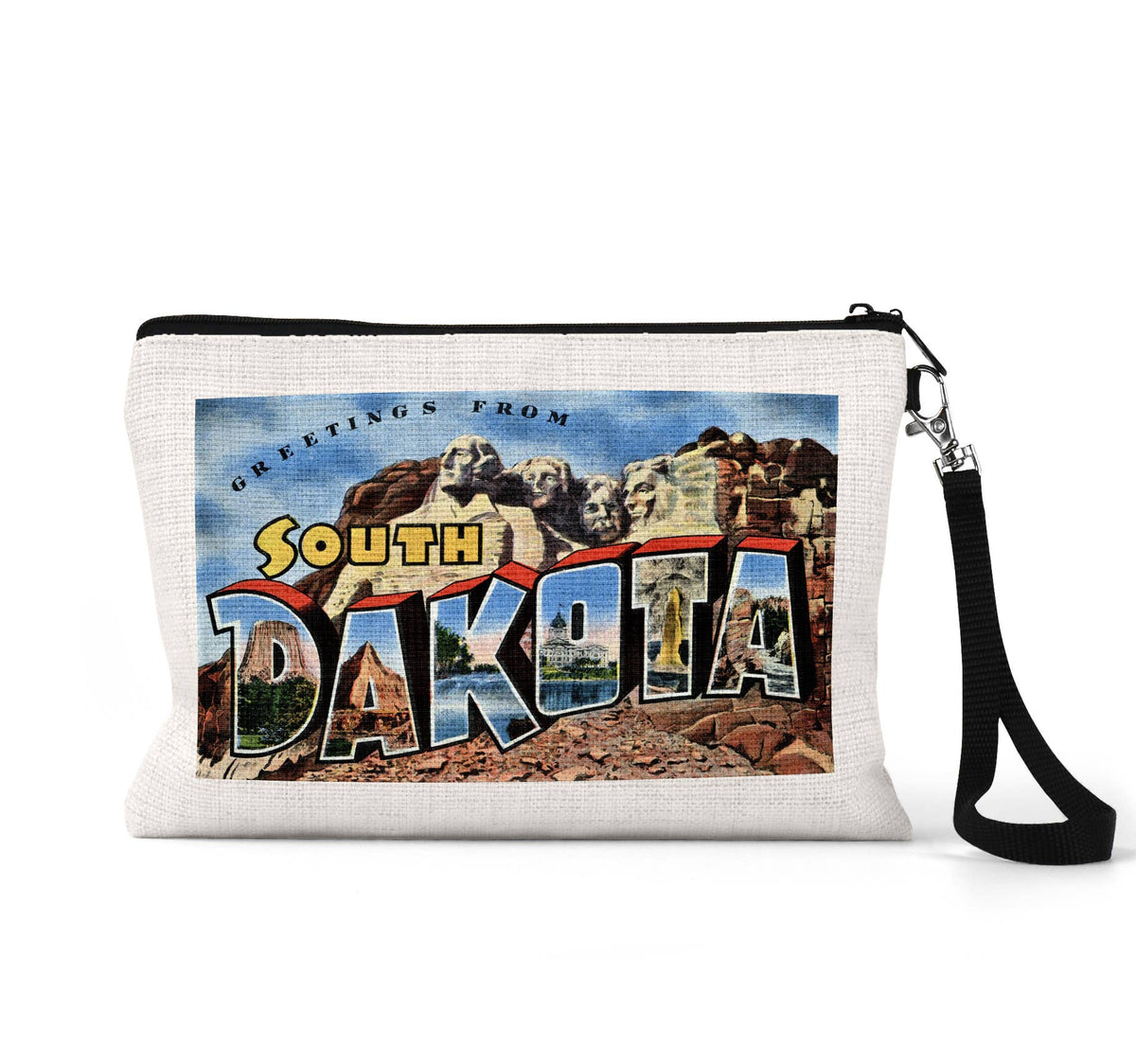 South Dakota vintage postcard wristlet travel pouch
