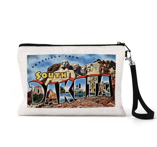 South Dakota vintage postcard wristlet travel pouch