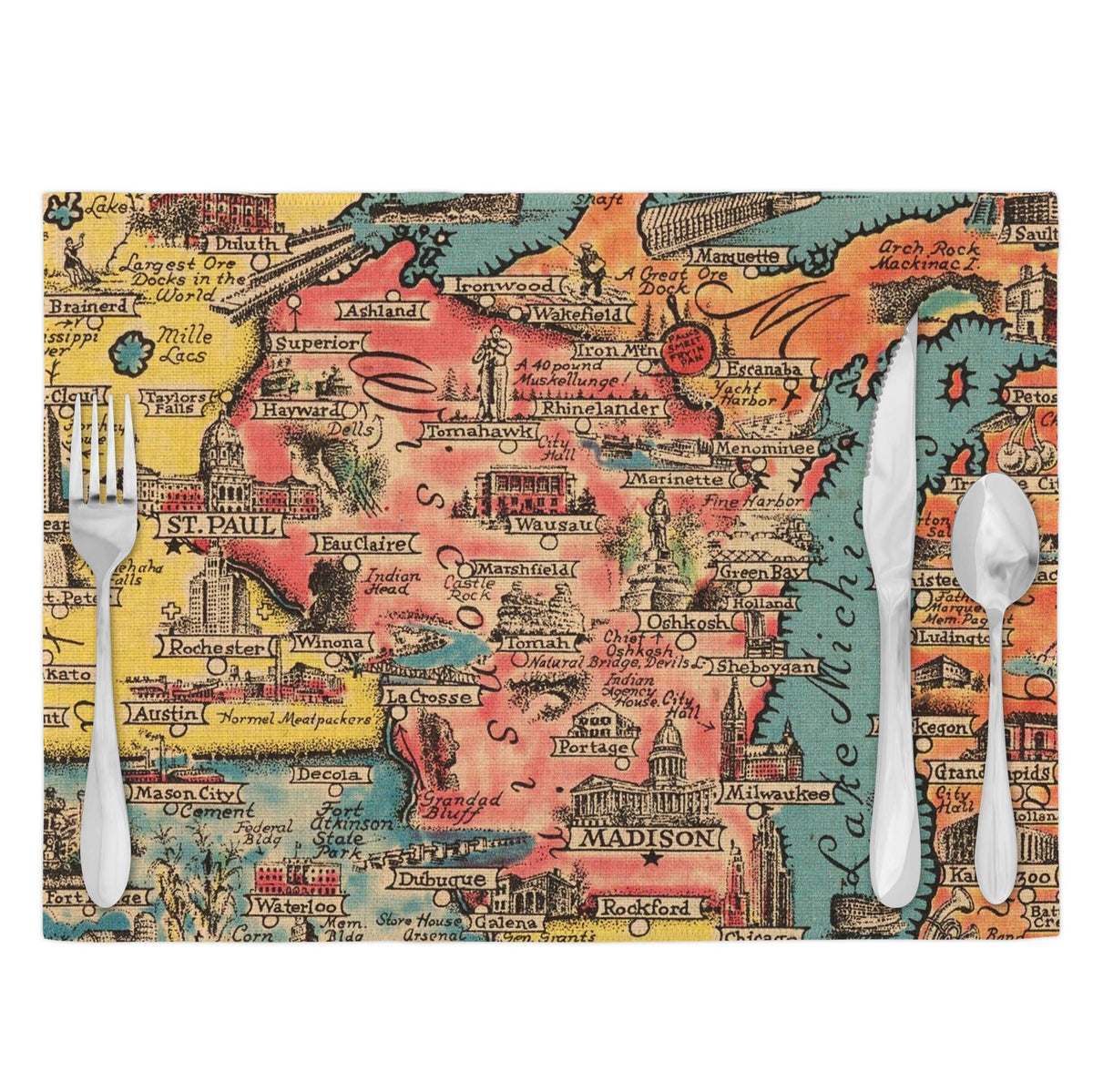 Wisconsin vintage map placemats set of 4