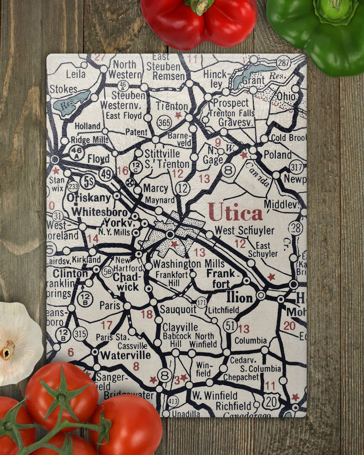 Utica New York vintage map glass cutting board