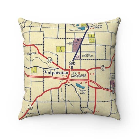 Valparaiso University Indiana vintage map throw pillow