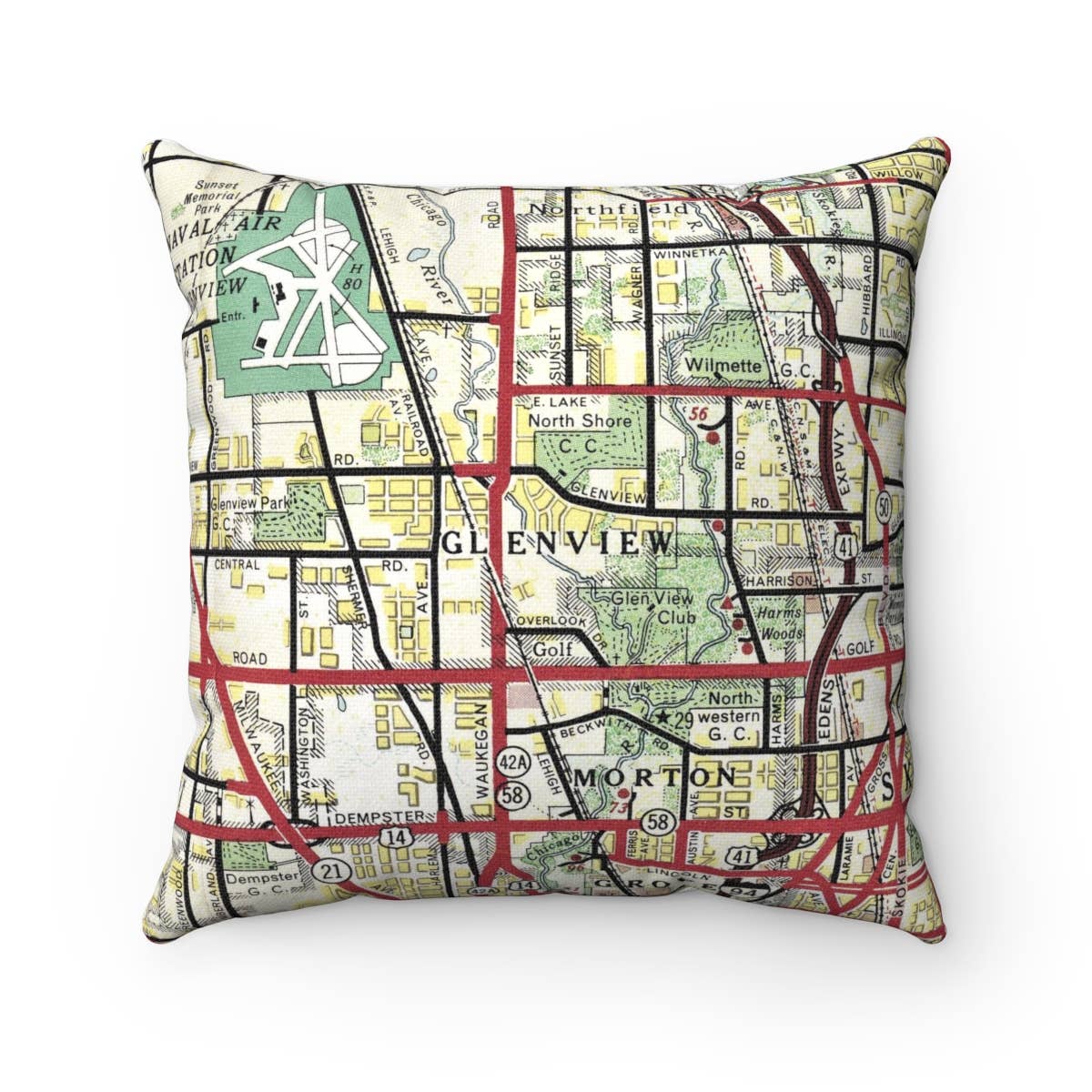 Glenview Illinois vintage map throw pillow