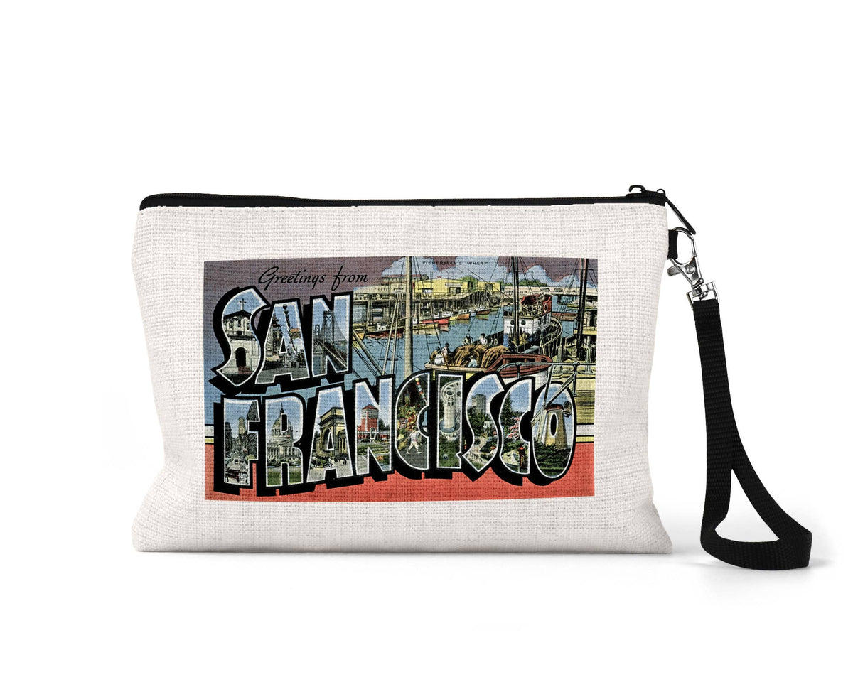 San Francisco vintage postcard wristlet travel pouch