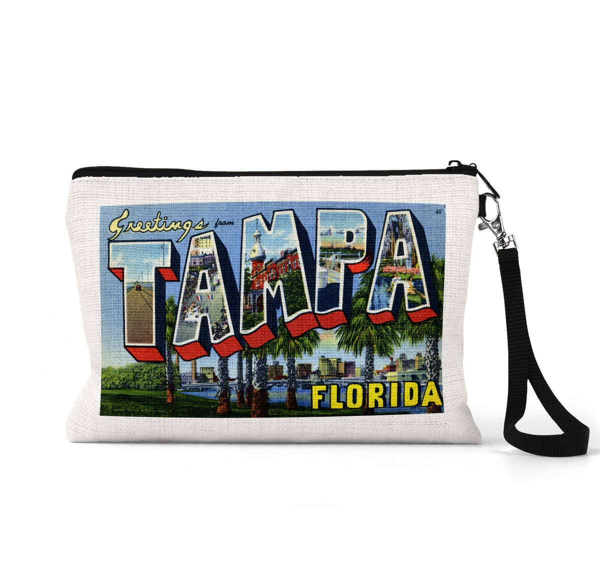 Tampa Florida vintage postcard wristlet travel pouch