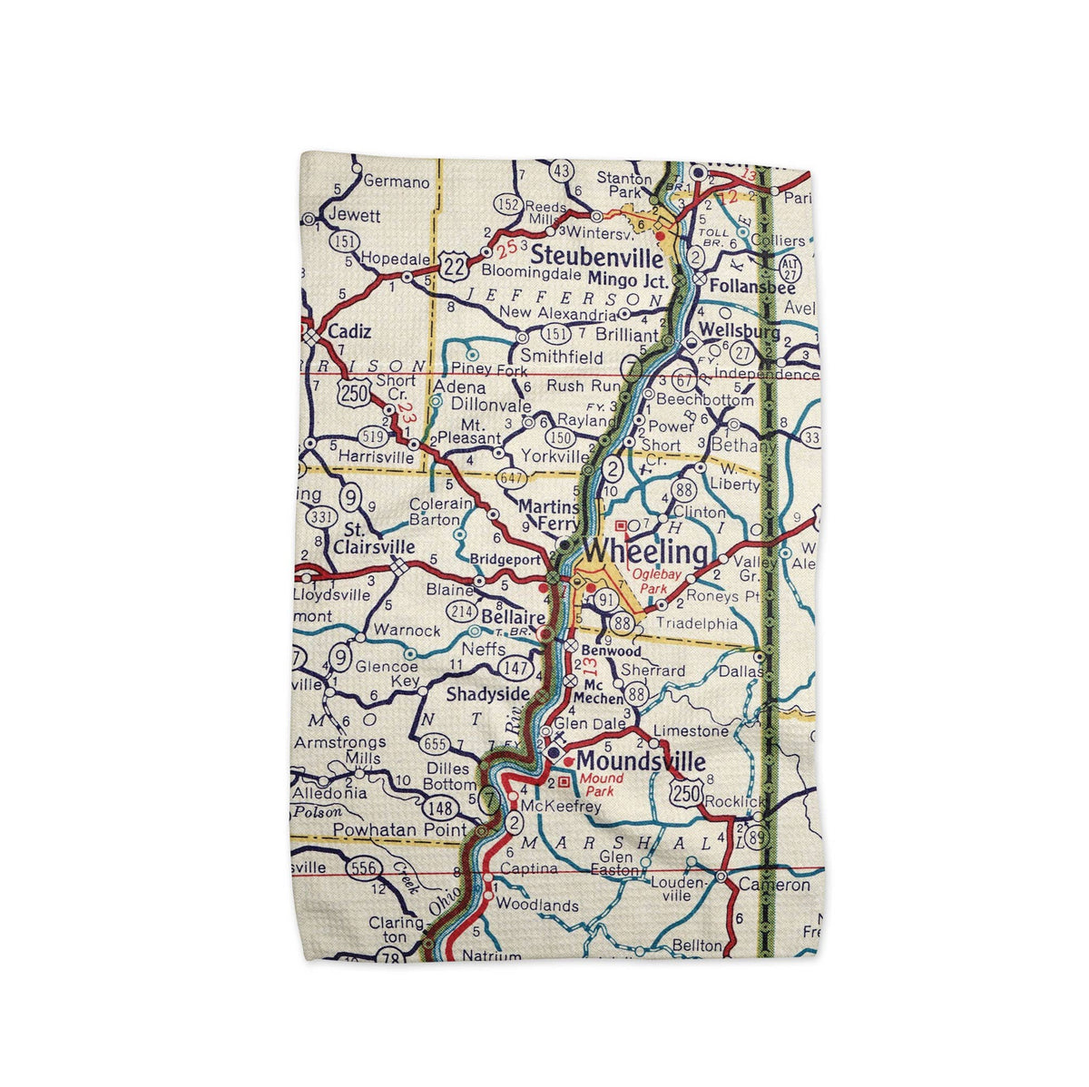 Wheeling West Virginia map tea towel