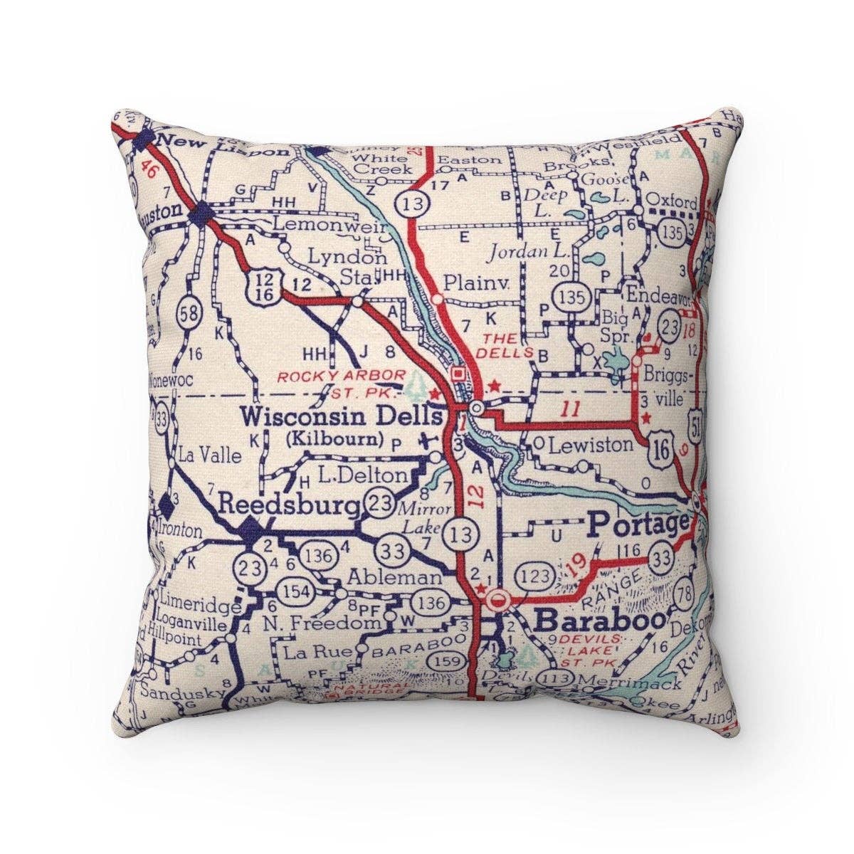 Wisconsin Dells vintage map throw pillow