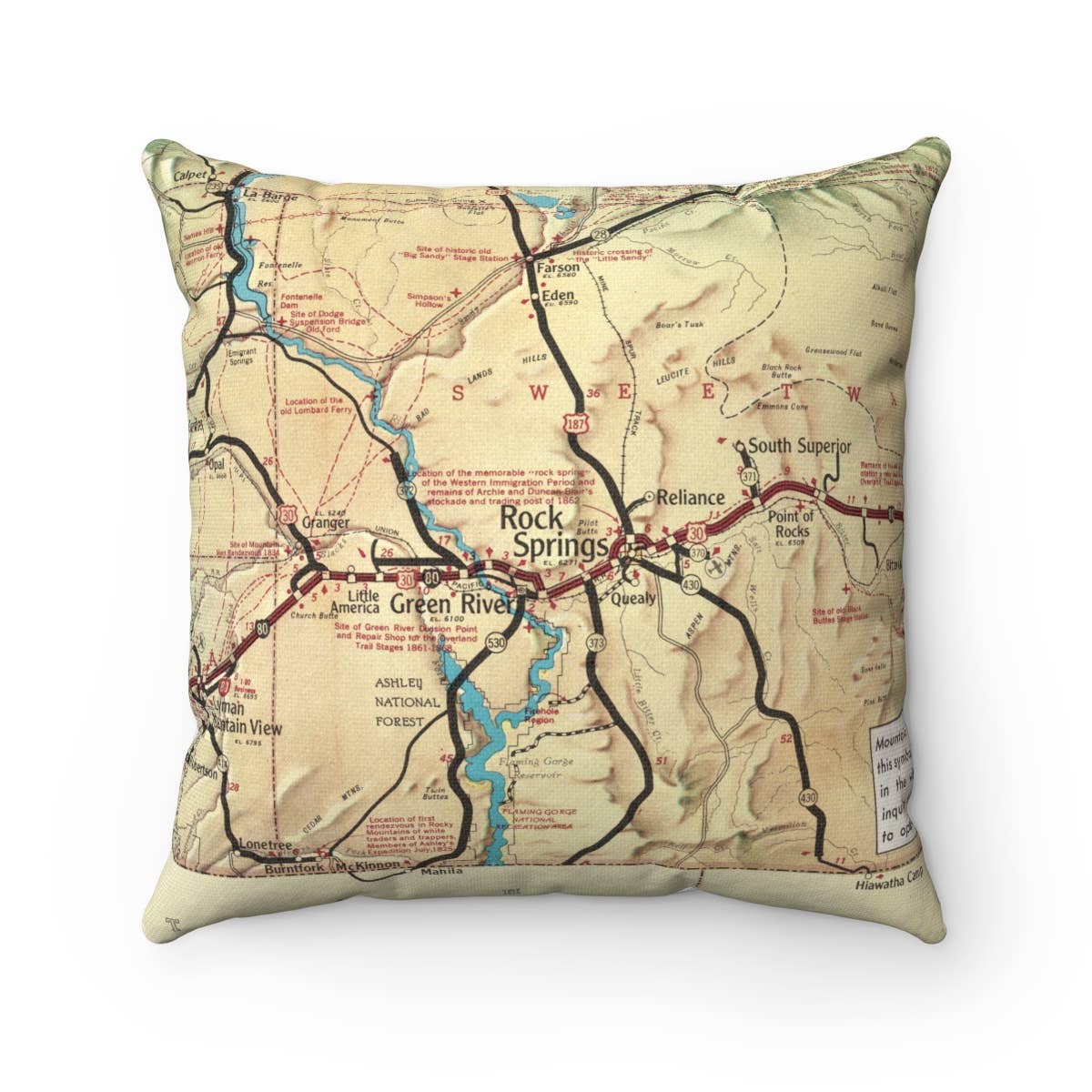 Rock Springs Wyoming vintage map throw pillow