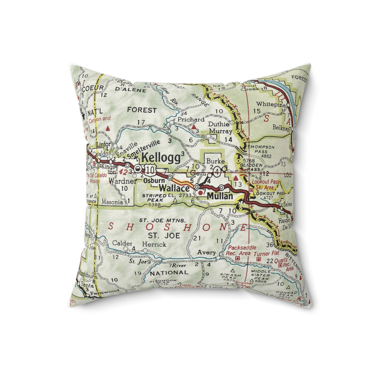 Wallace Idaho vintage map throw pillow