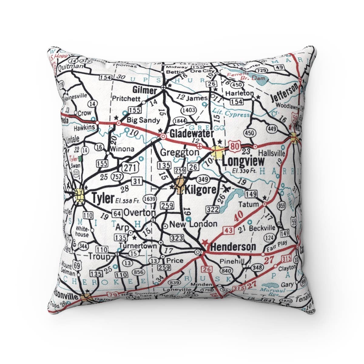 Kilgore Texas vintage map throw pillow