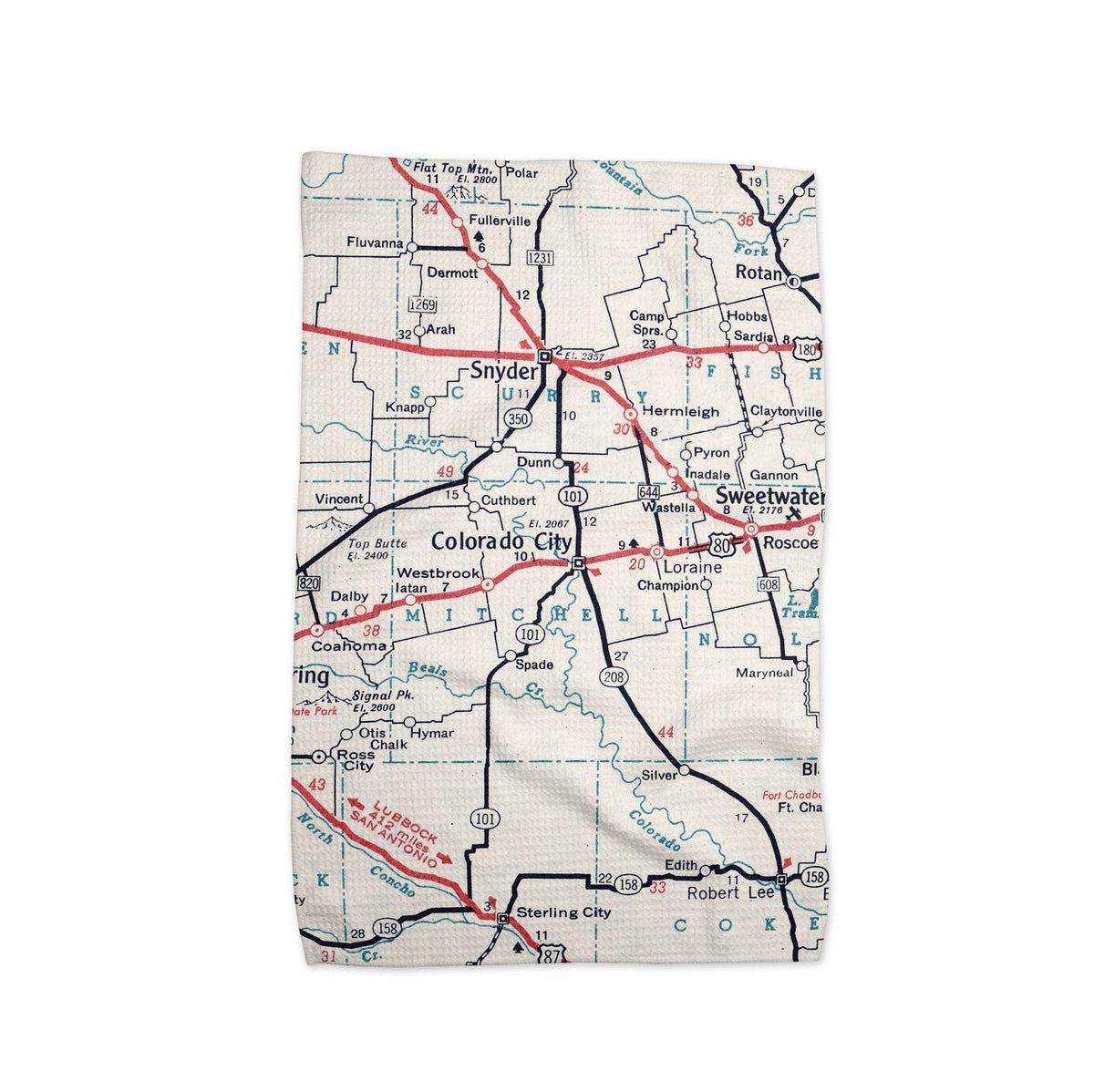 Colorado City Texas map tea towel