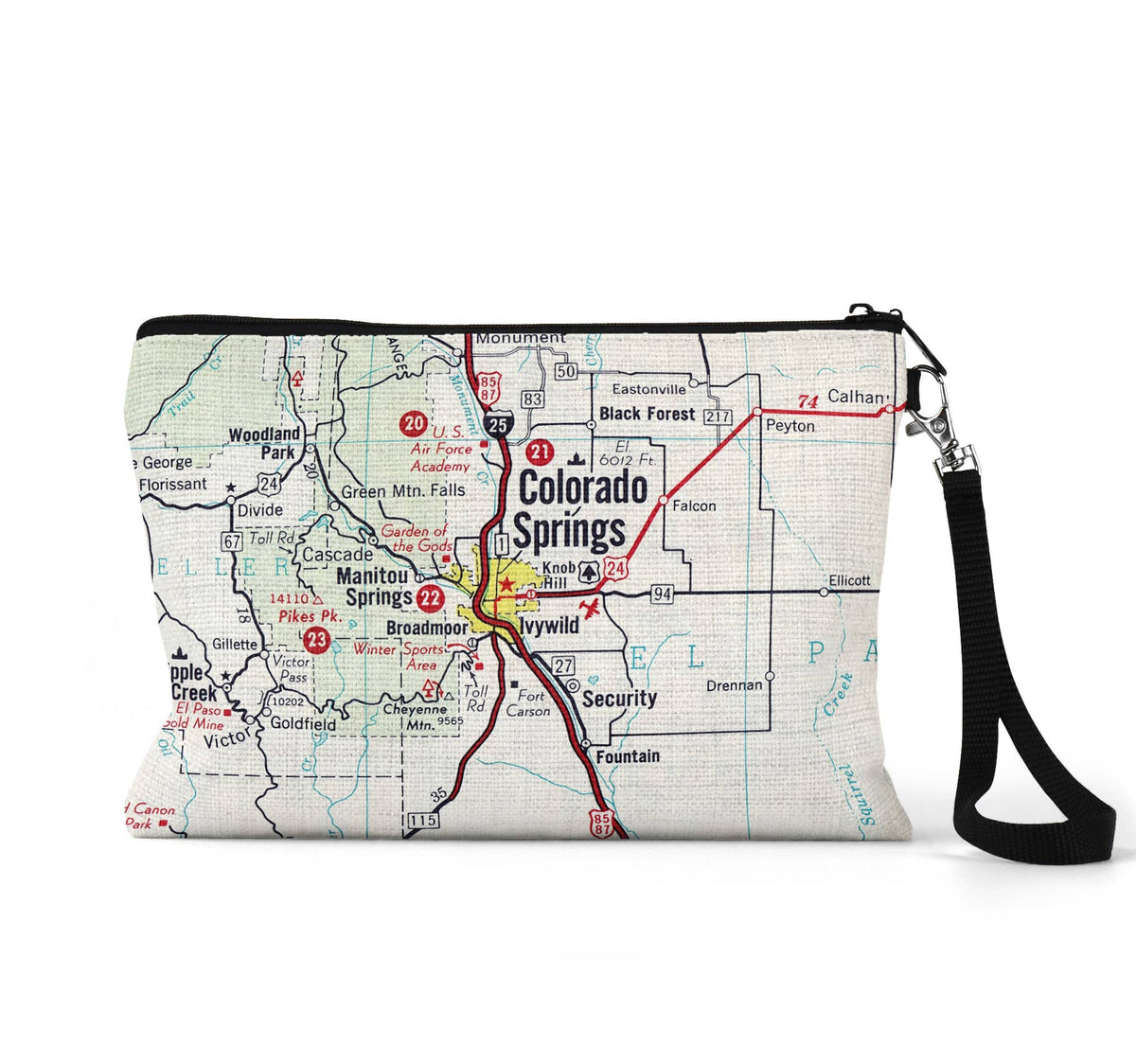 Colorado Springs map wristlet travel pouch
