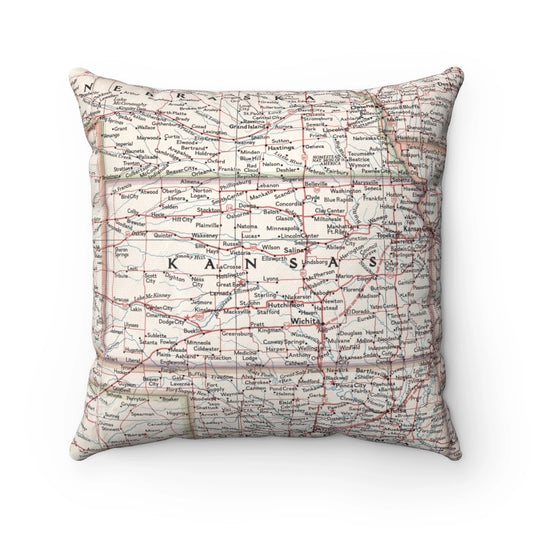 Kansas Map Pillow | Vintage Kansas Map Throw Pillow