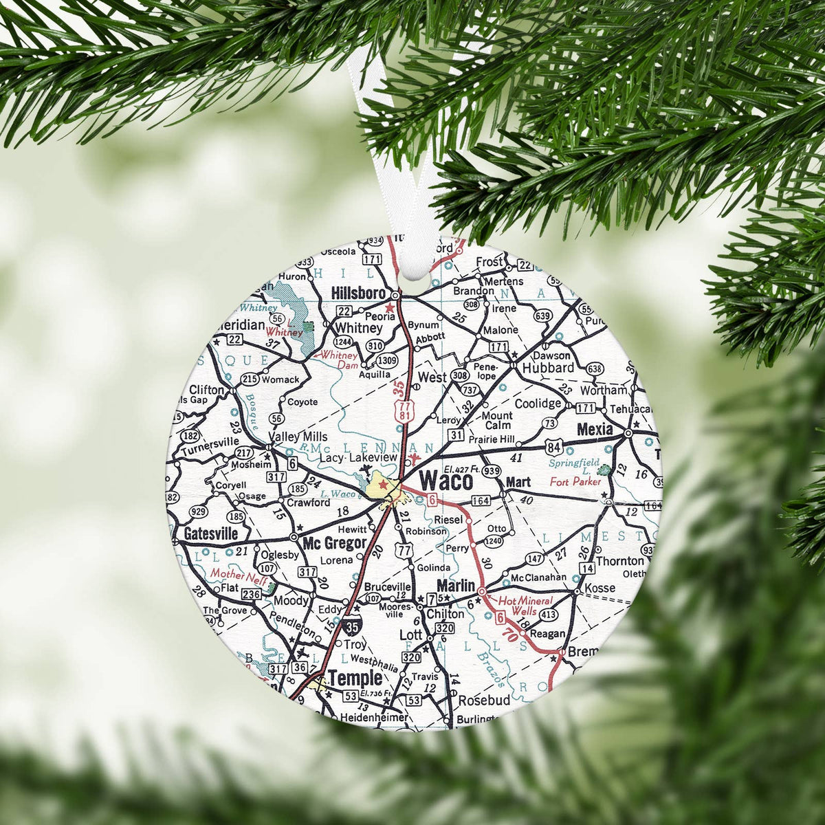 Waco Texas vintage map Christmas ornament