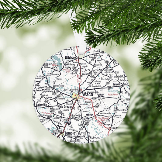 Waco Texas vintage map Christmas ornament