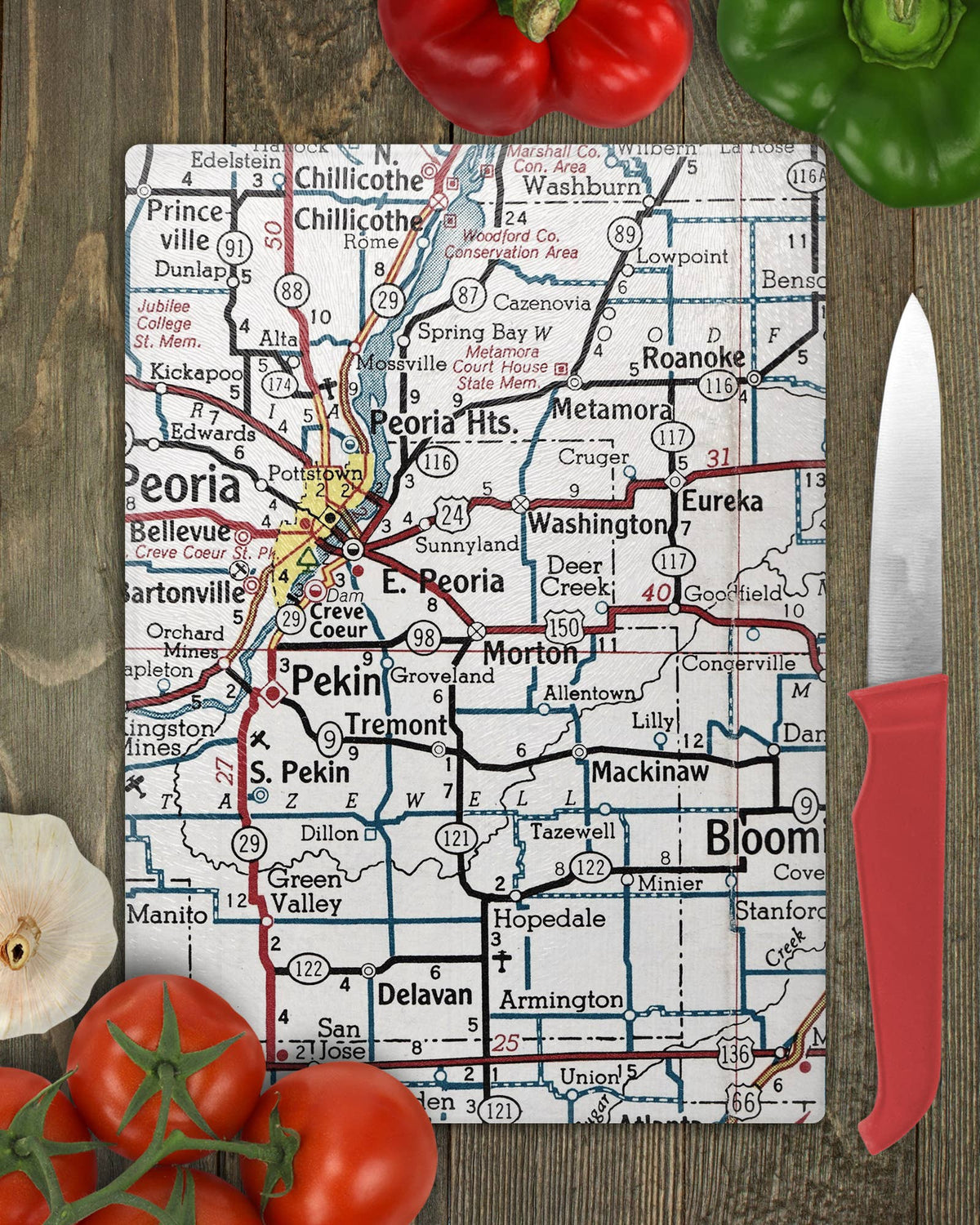 Morton Illinois vintage map glass cutting board