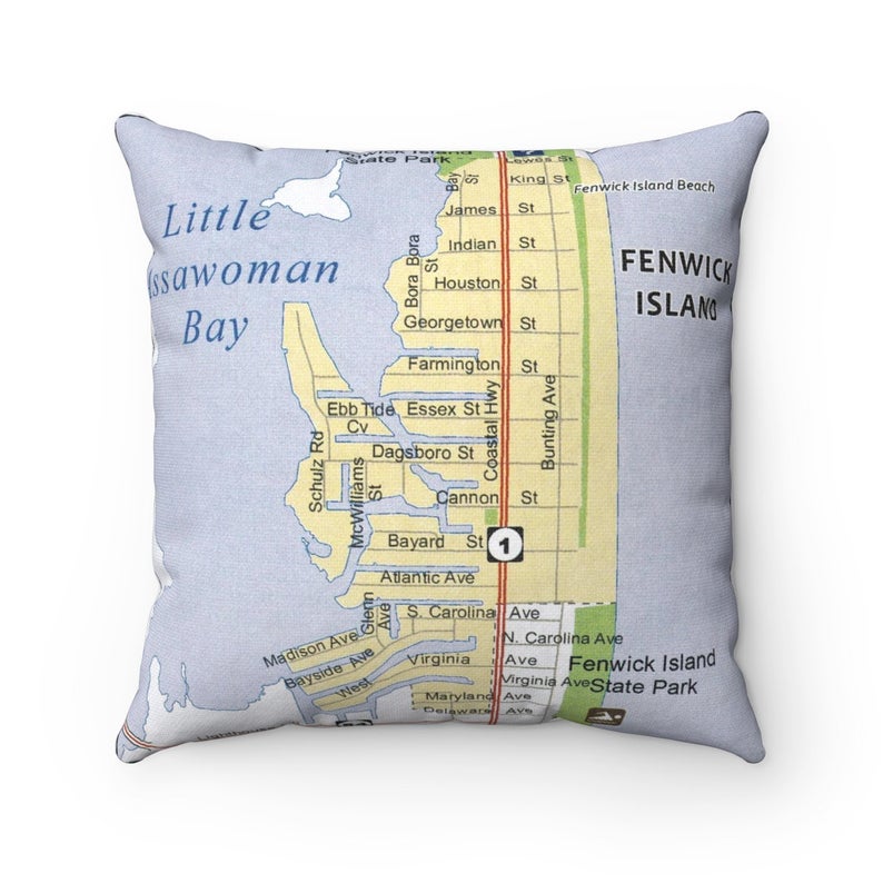 Fenwick Island Delaware vintage map pillow