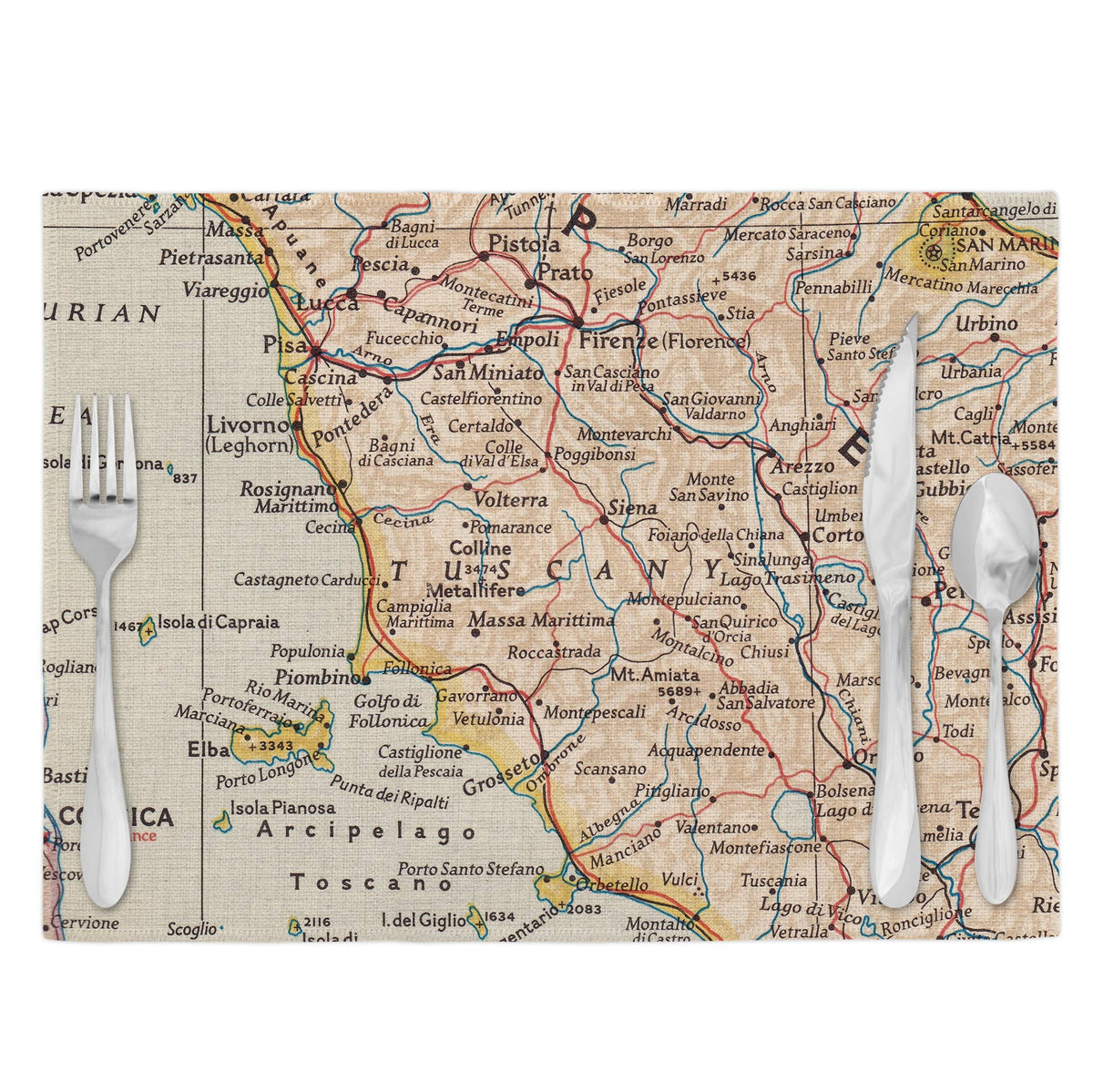 Tuscany Italy vintage map placemats set of 4