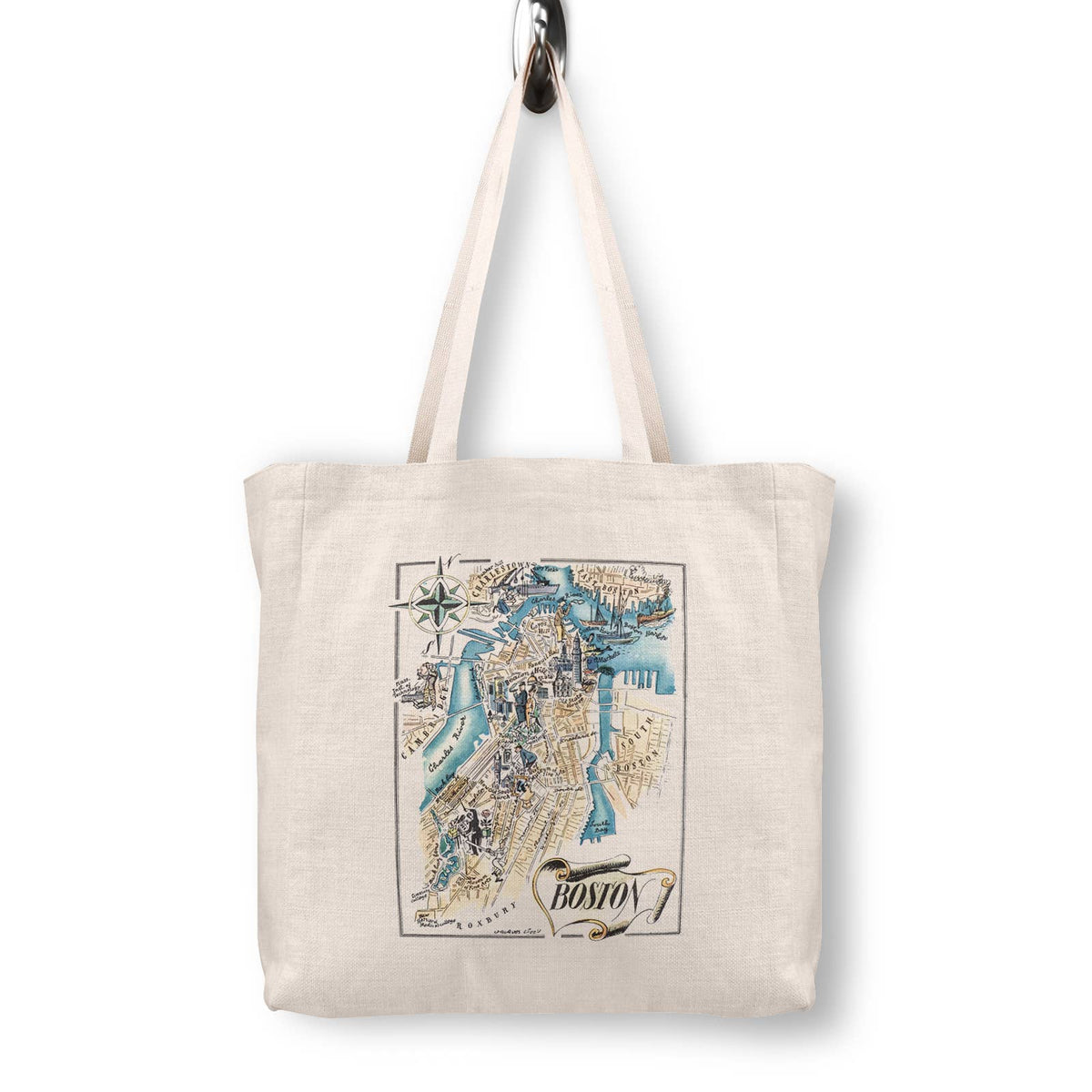 Boston Massachusetts Vintage Map Canvas Tote Bag