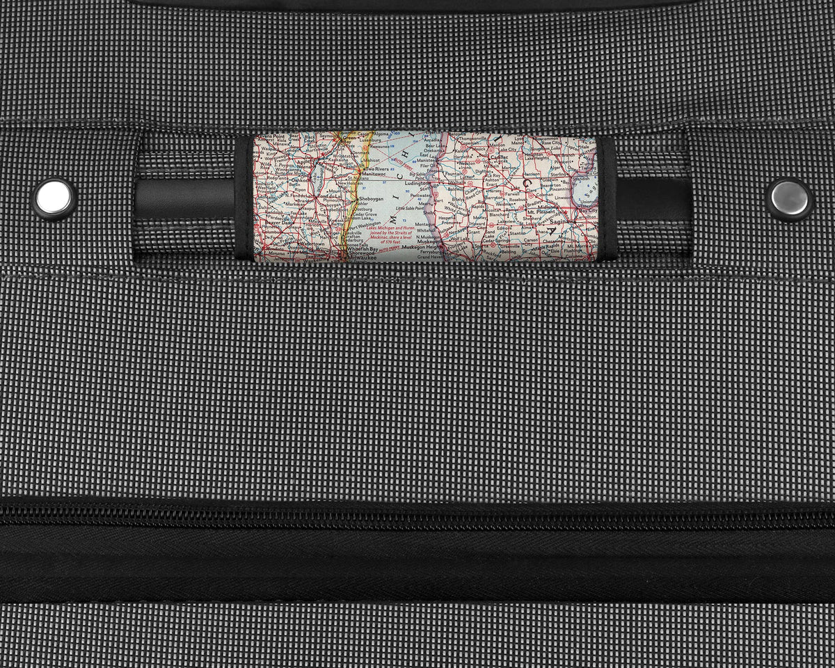 Lake Michigan Map Suitcase Spotter Luggage Handle Wrap