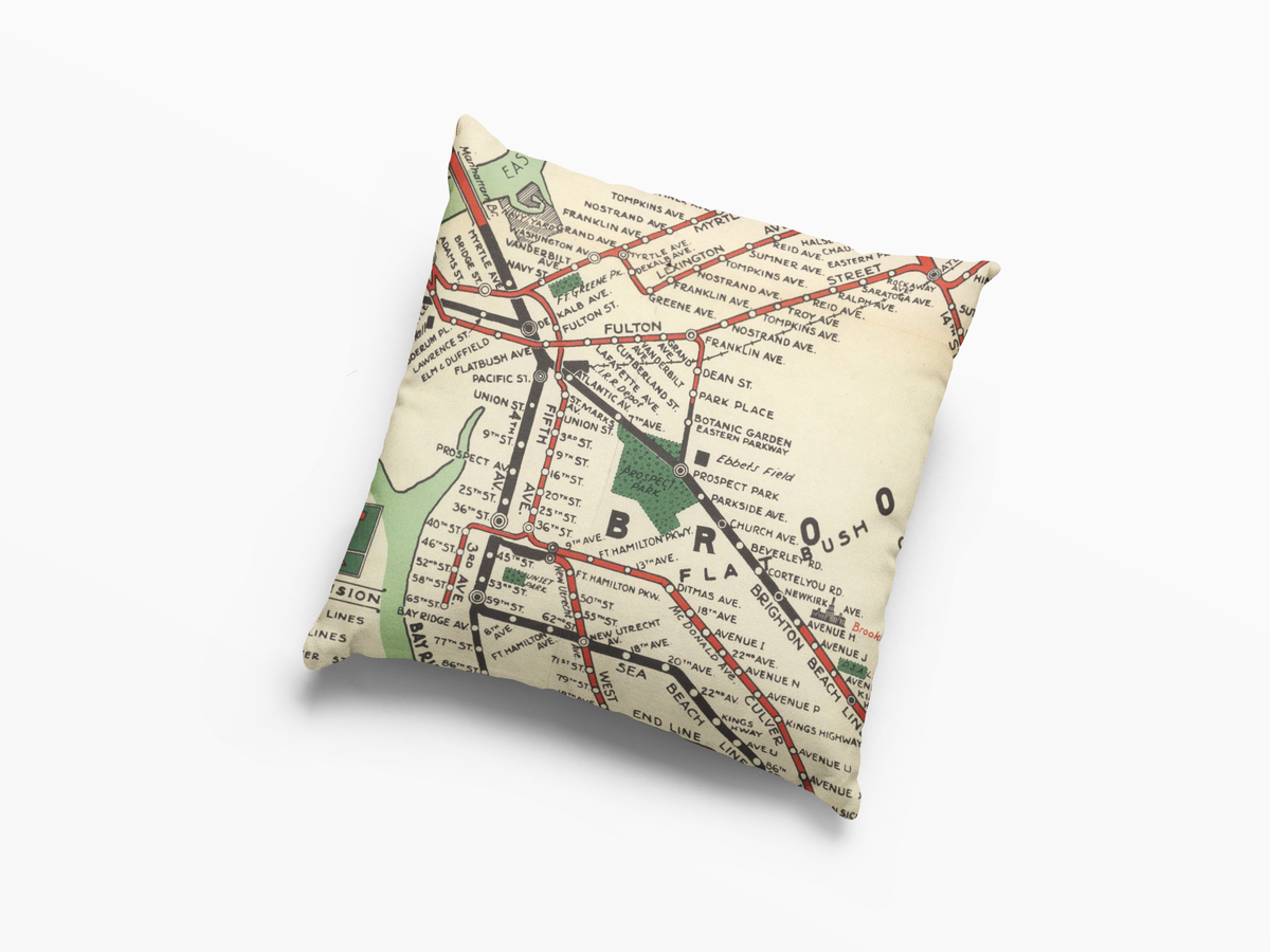 1939 Brooklyn Transit vintage map throw pillow