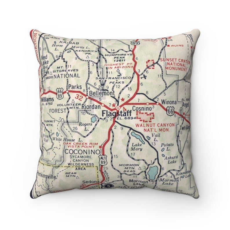 Flagstaff Arizona vintage map pillow
