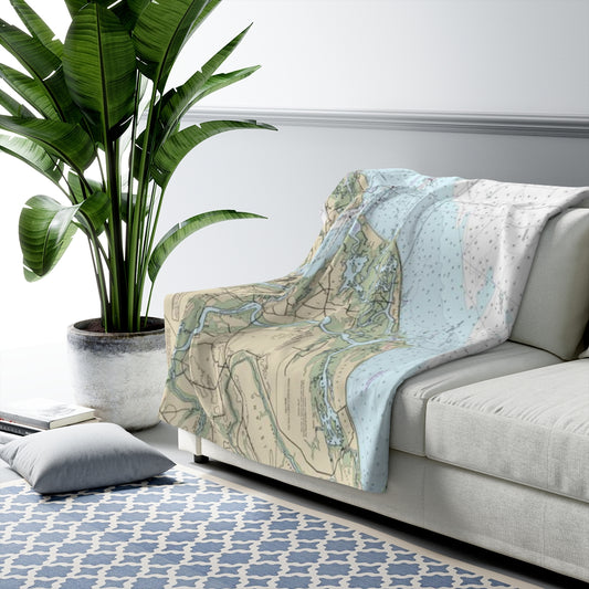 Folly Beach South Carolina Map Sherpa Fleece Blanket | Cozy Travel Throw