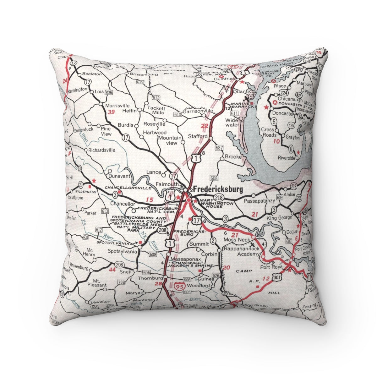 Fredericksburg Virginia vintage map pillow