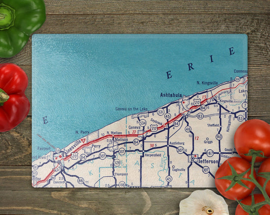 Geneva-on-the-Lake Ohio Map Cutting Board | Travel Gift | Kitchen Decor