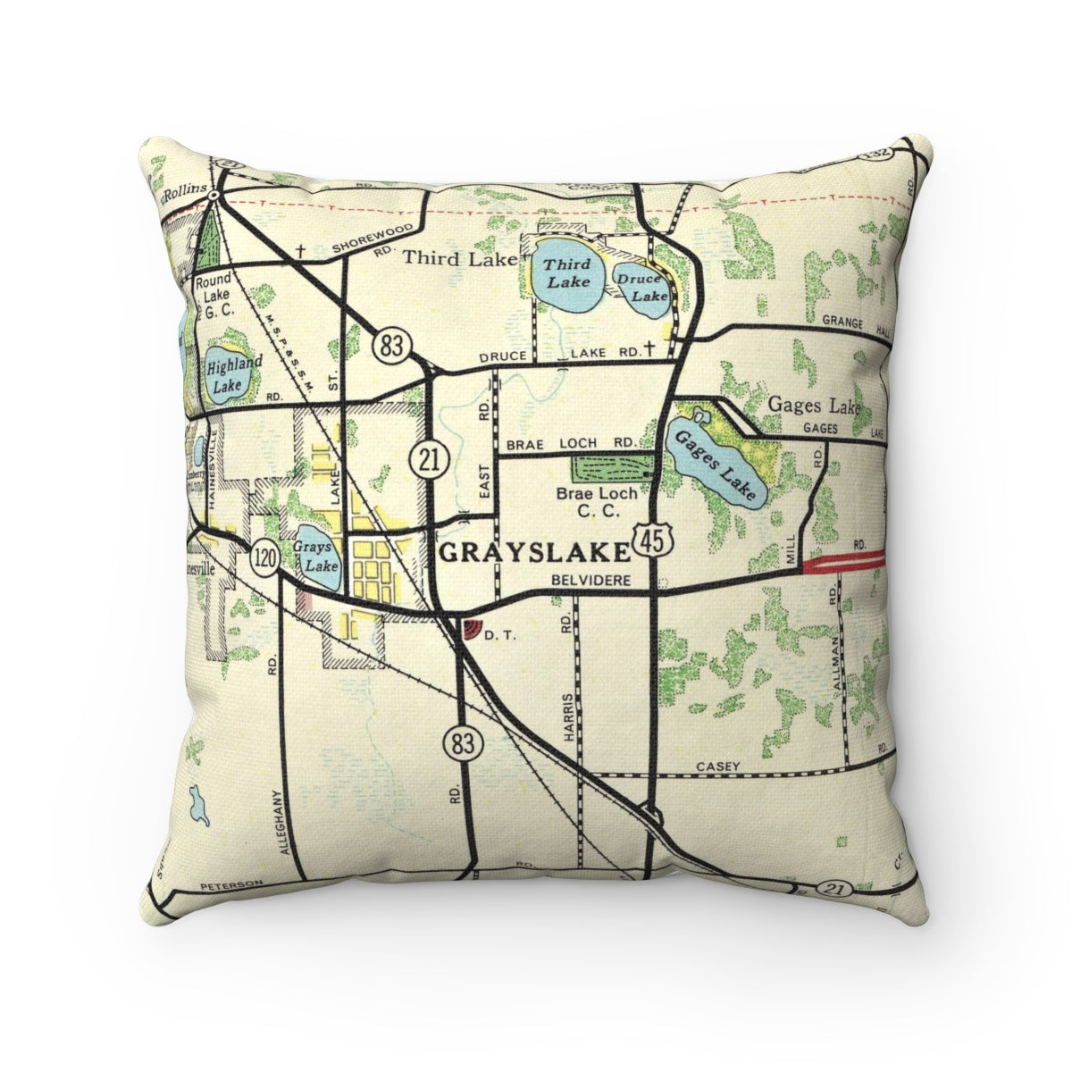 Grayslake Illinois vintage map pillow