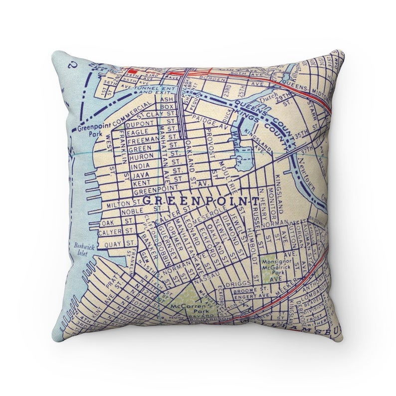 Greenpoint Brooklyn vintage map pillow