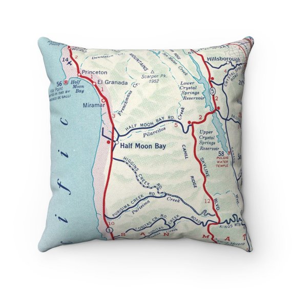 Half Moon Bay California vintage map pillow