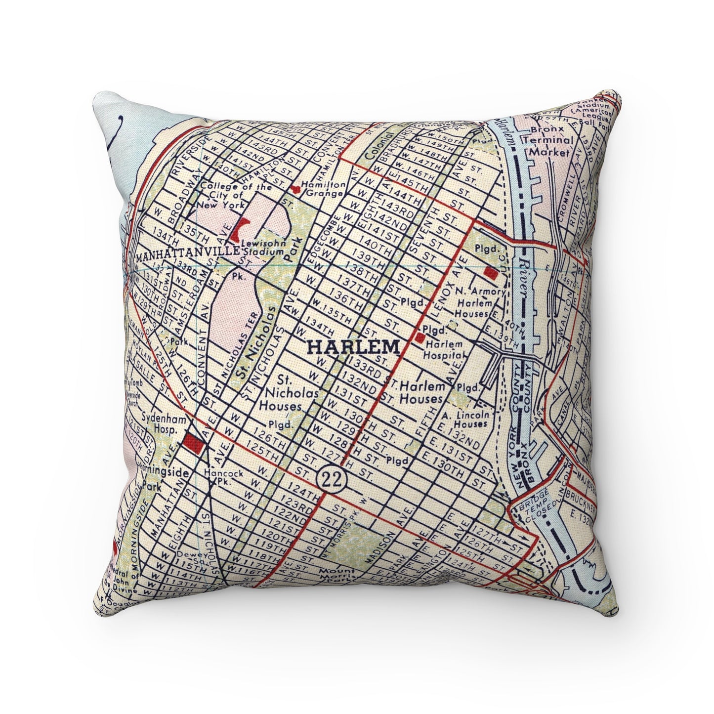 Harlem New York vintage map pillow