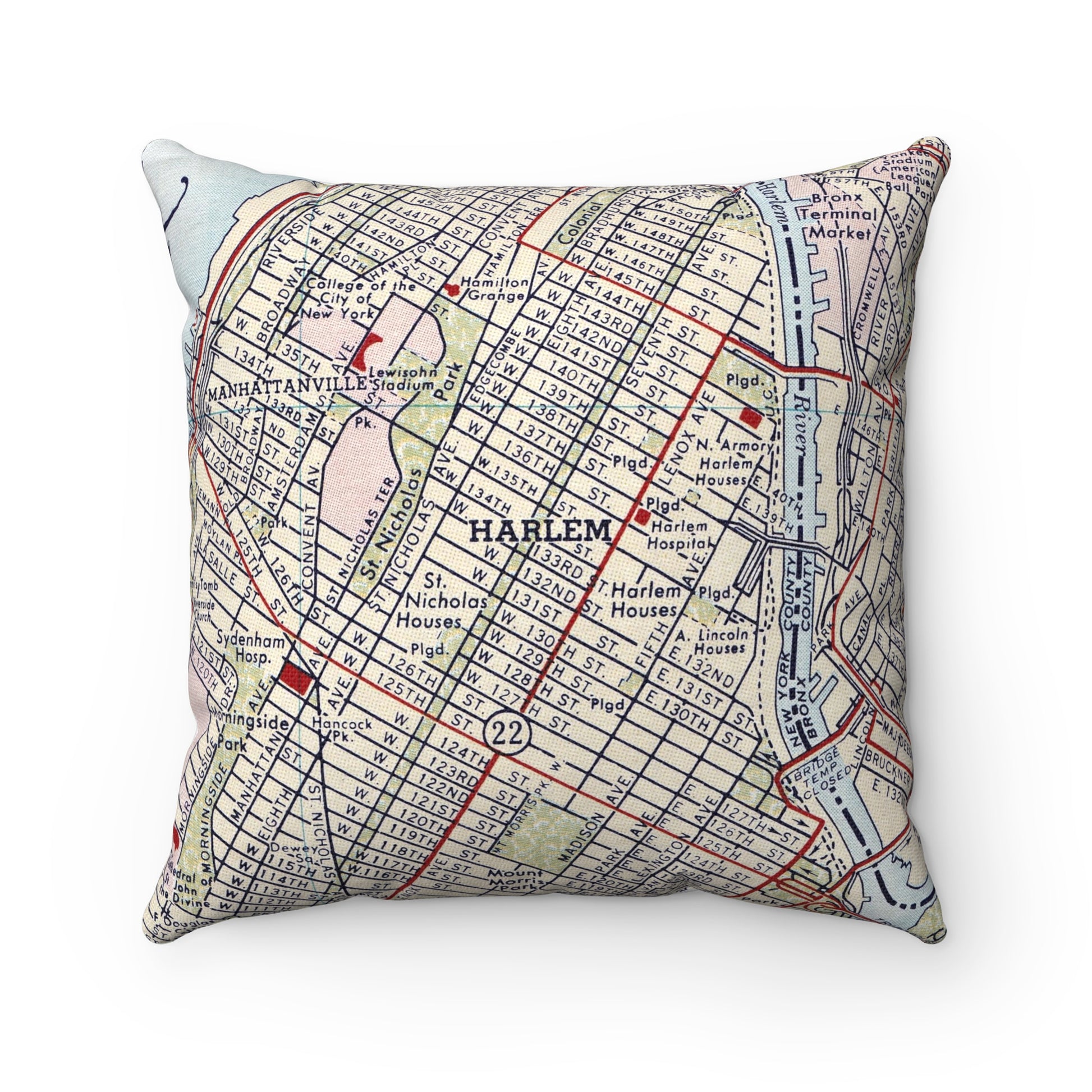 Harlem New York vintage map pillow