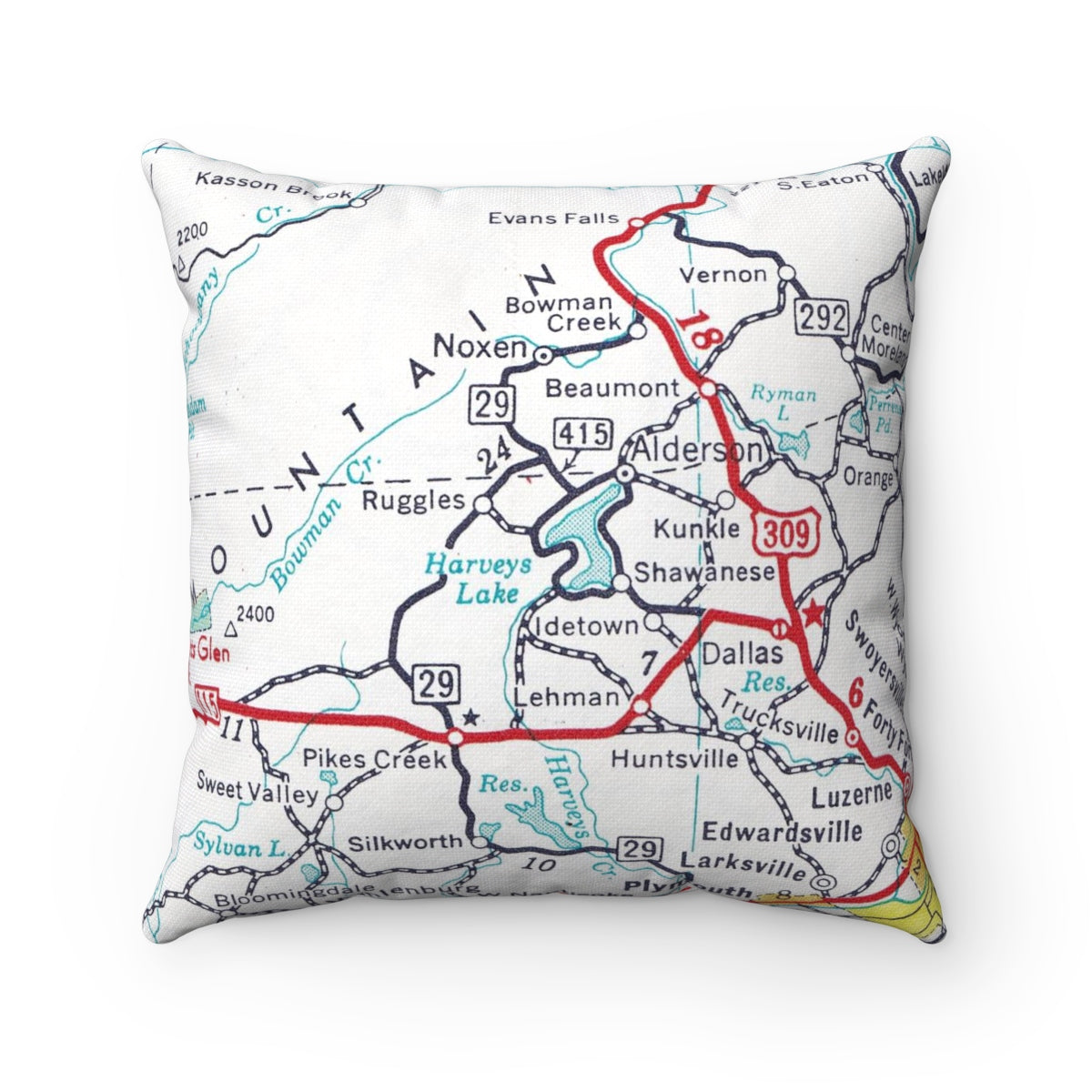 Harveys Lake Pennsylvania vintage map pillow