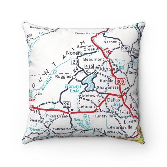 Harveys Lake Pennsylvania vintage map pillow