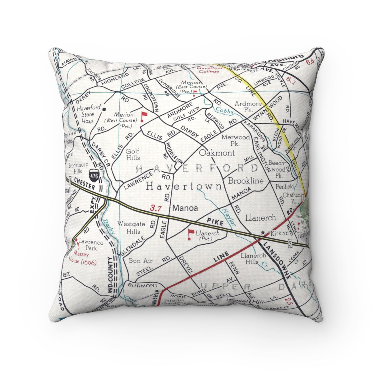 Havertown Pennsylvania vintage map pillow