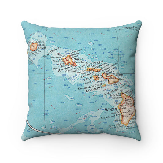Hawaii Map Pillow | Vintage Hawaiian Map Throw Pillow