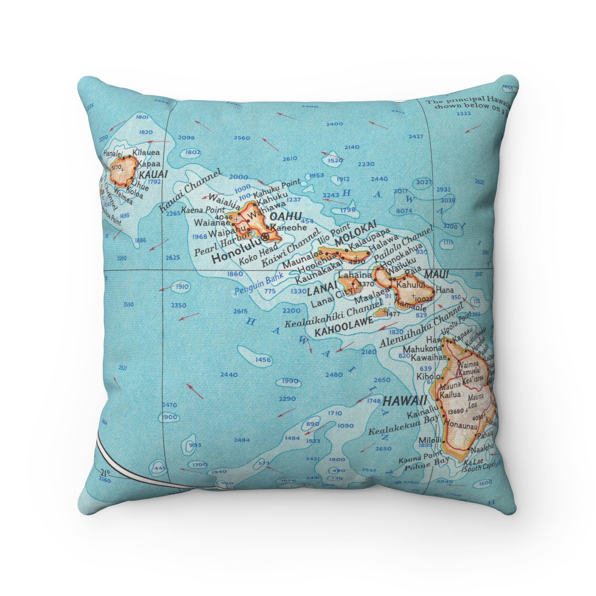 Hawaiian Islands vintage map pillow