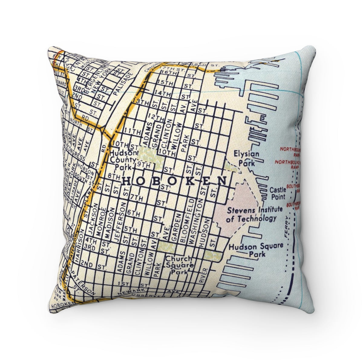 Hoboken New Jersey vintage map pillow