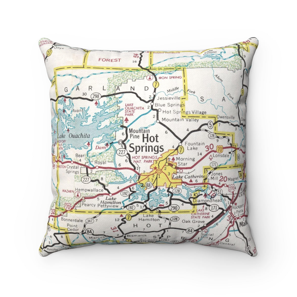 Hot Springs Arkansas vintage map pillow
