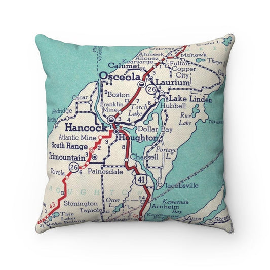 Houghton Michigan vintage map pillow