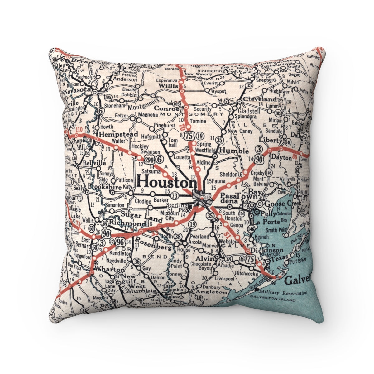 Houston Texas vintage map pillow