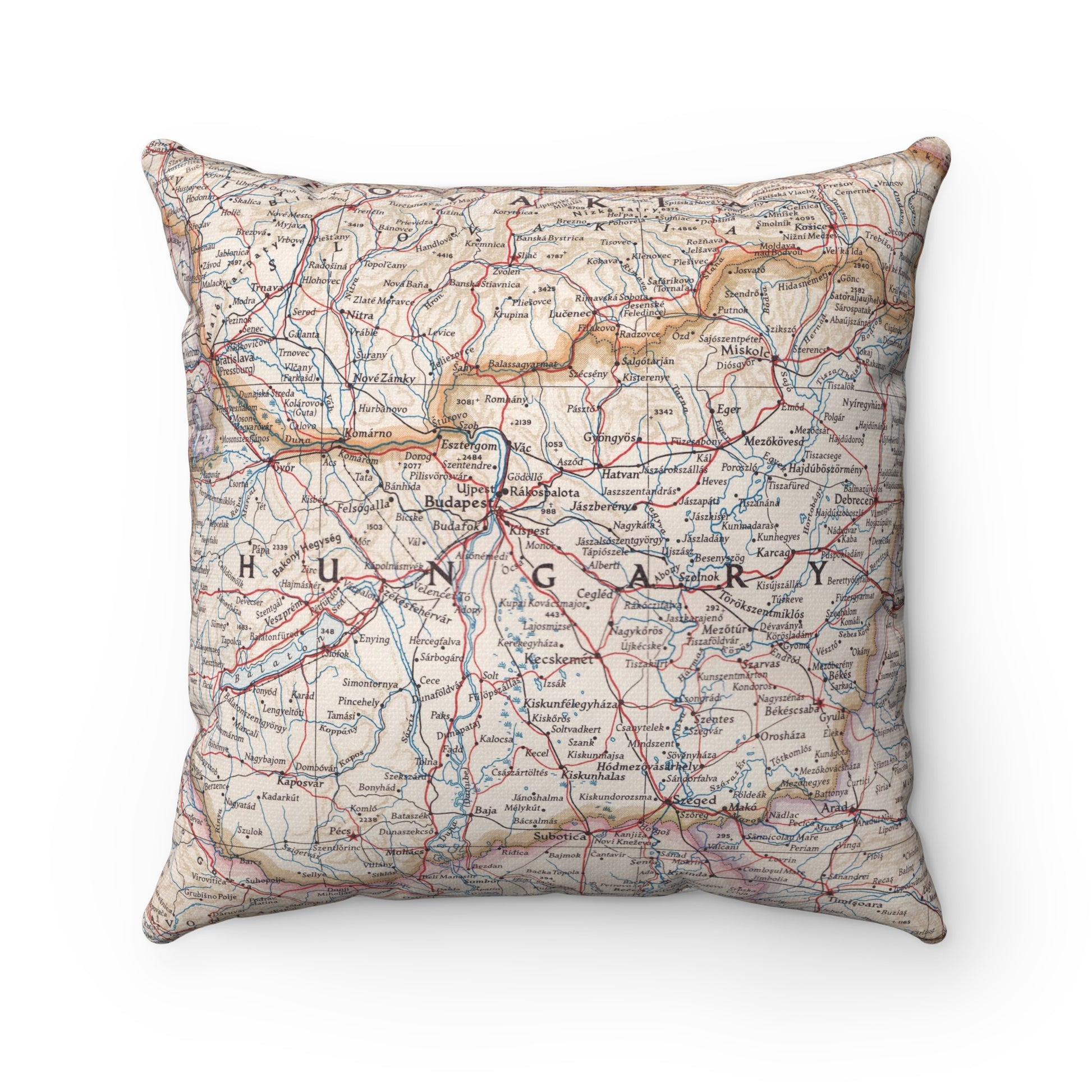 Hungary vintage map pillow